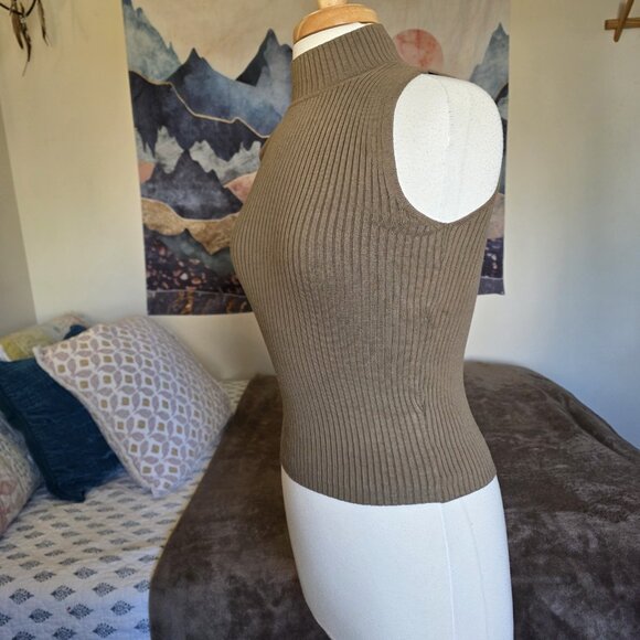The Drop Karolina Sleeveless High Mock Neck Ribbed Sweater Tank Top Olive Small - Picture 9 of 15